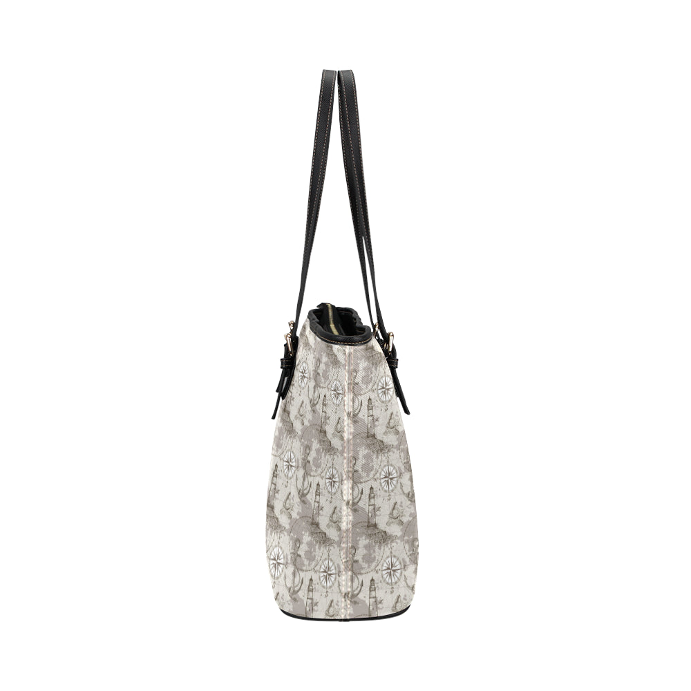 Nautical Map Design Themed Print Leather Tote Bag