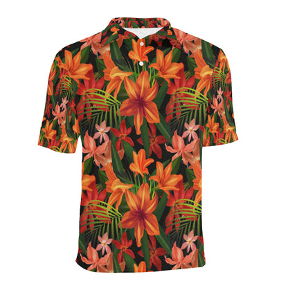 Amaryllis Pattern Print Design AL05 Men Polo Shirt