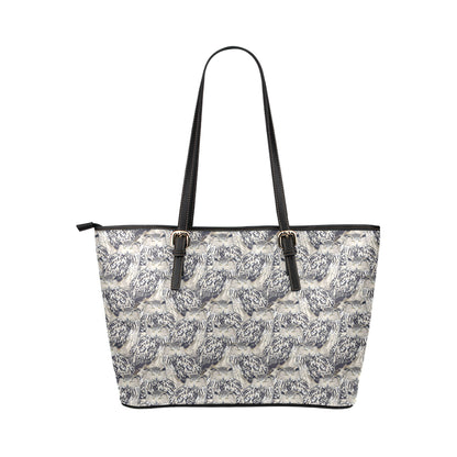 Owl Realistic Themed Design Print Leather Tote Bag