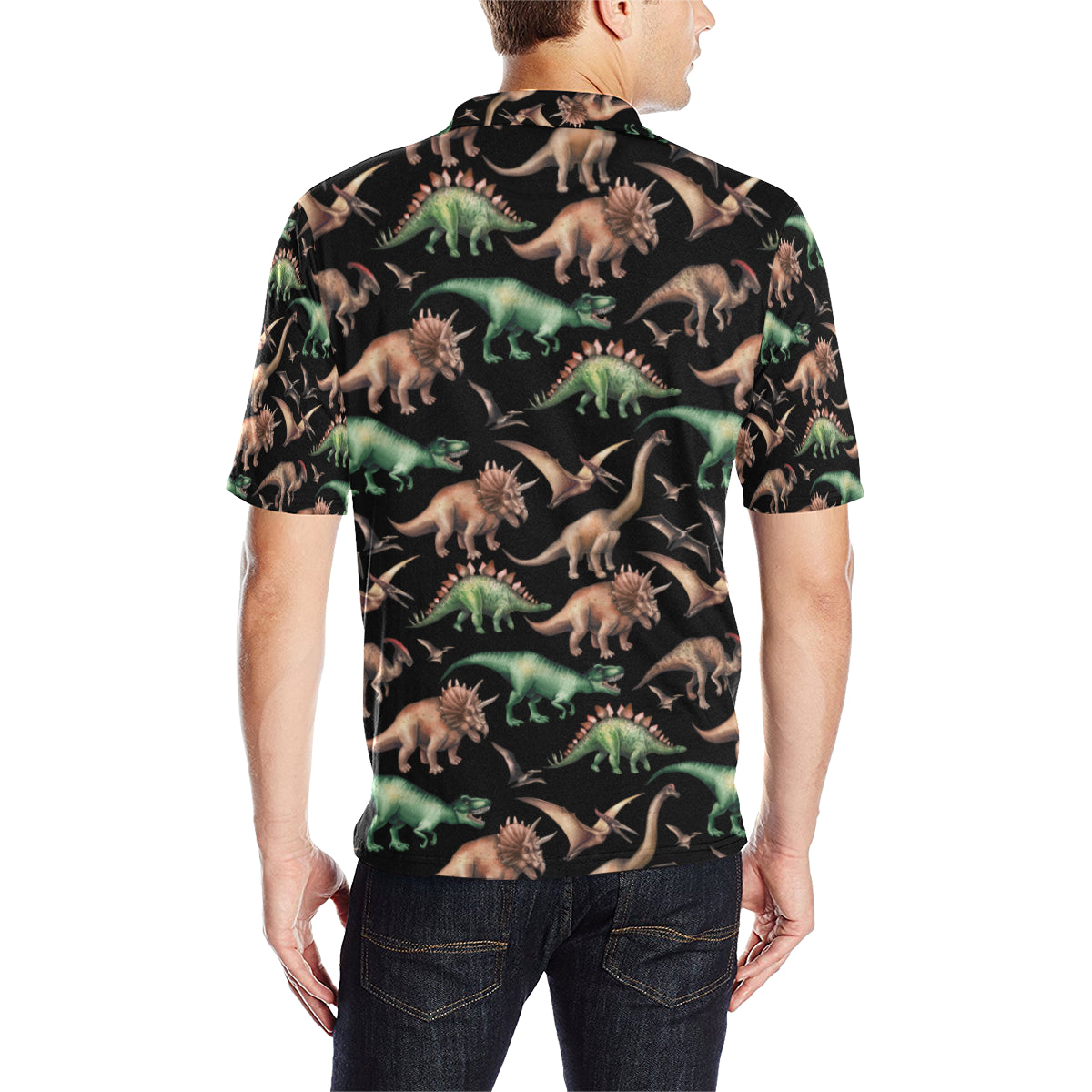 Dinosaur Print Pattern Men Polo Shirt