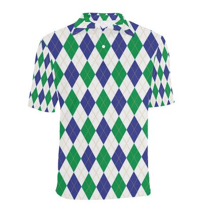 Argyle Green Blue Pattern Print Design 03 Men Polo Shirt