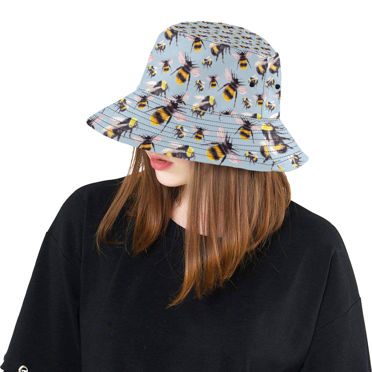 Bee Pattern Print Design BEE08 Unisex Bucket Hat