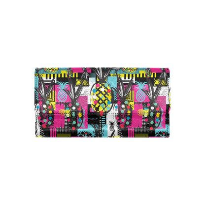 Pop Art Pineapple Pattern Print Design A02 Women's Trifold Wallet