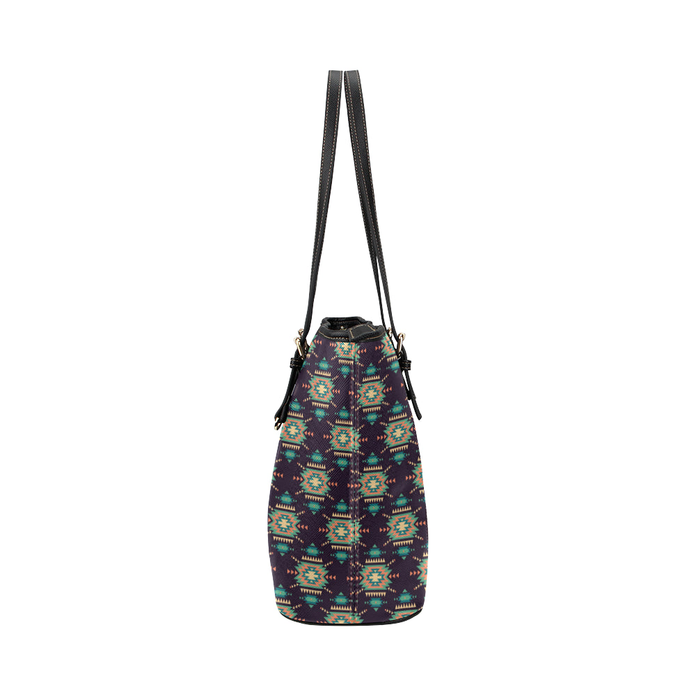 Navajo Geometric Style Print Pattern Leather Tote Bag