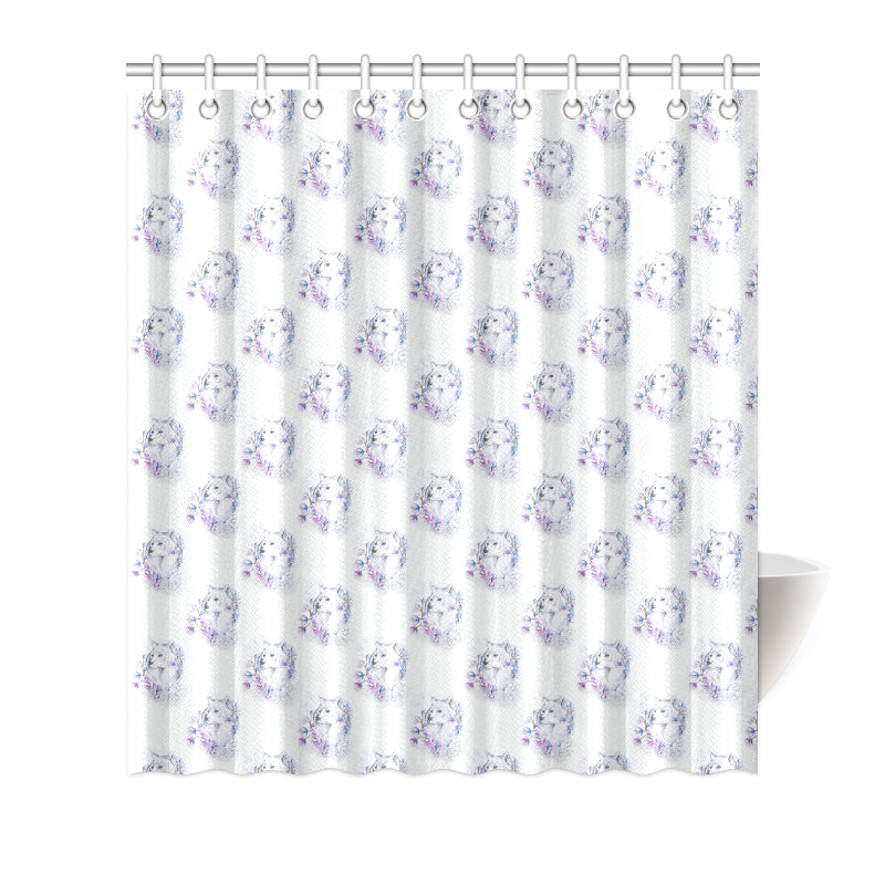 Wolf with Flower Print Design Shower Curtain