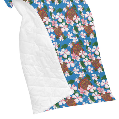 Sea Turtle Pink Hibiscus Hawaiian Print Premium Quilt