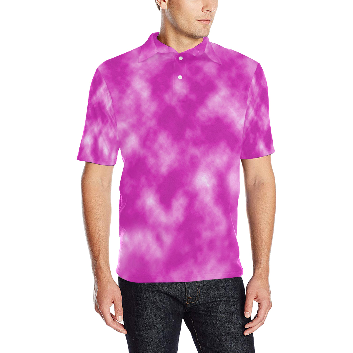 Tie Dye Pink Design Print Men Polo Shirt