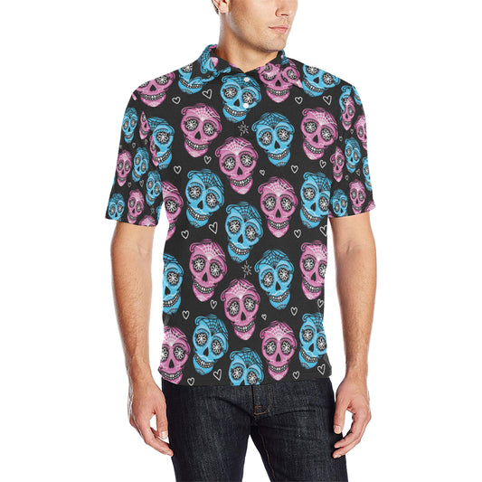 Day of the Dead Skull Print Pattern Men Polo Shirt
