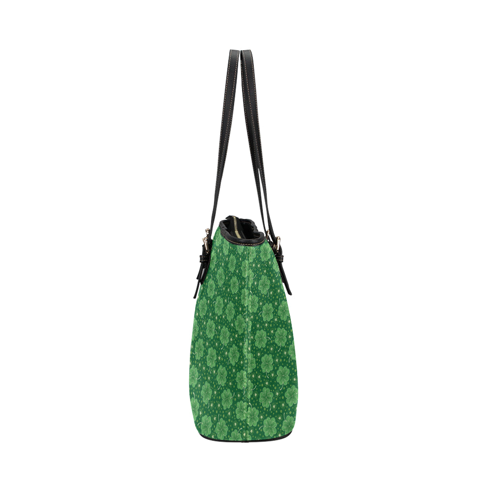 Shamrock Design Print Leather Tote Bag