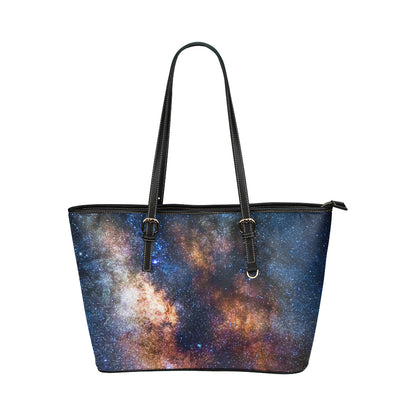Celestial Milky way Galaxy Leather Tote Bag