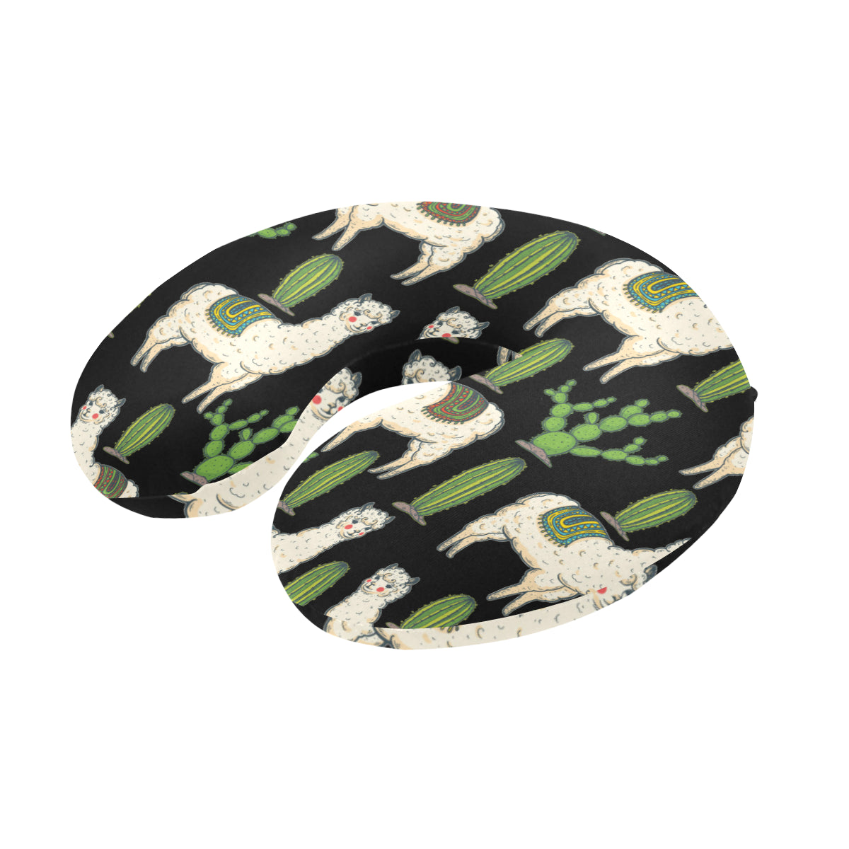 Llama Cactus Pattern Print Design 011 U-Shaped Travel Neck Pillow