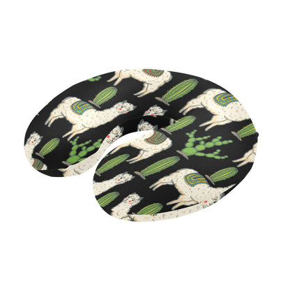 Llama Cactus Pattern Print Design 011 U-Shaped Travel Neck Pillow