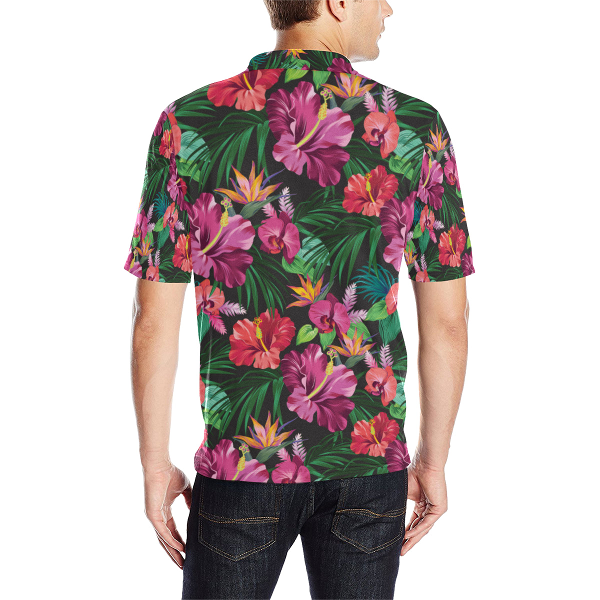 Hawaiian Flower Hibiscus tropical Men Polo Shirt