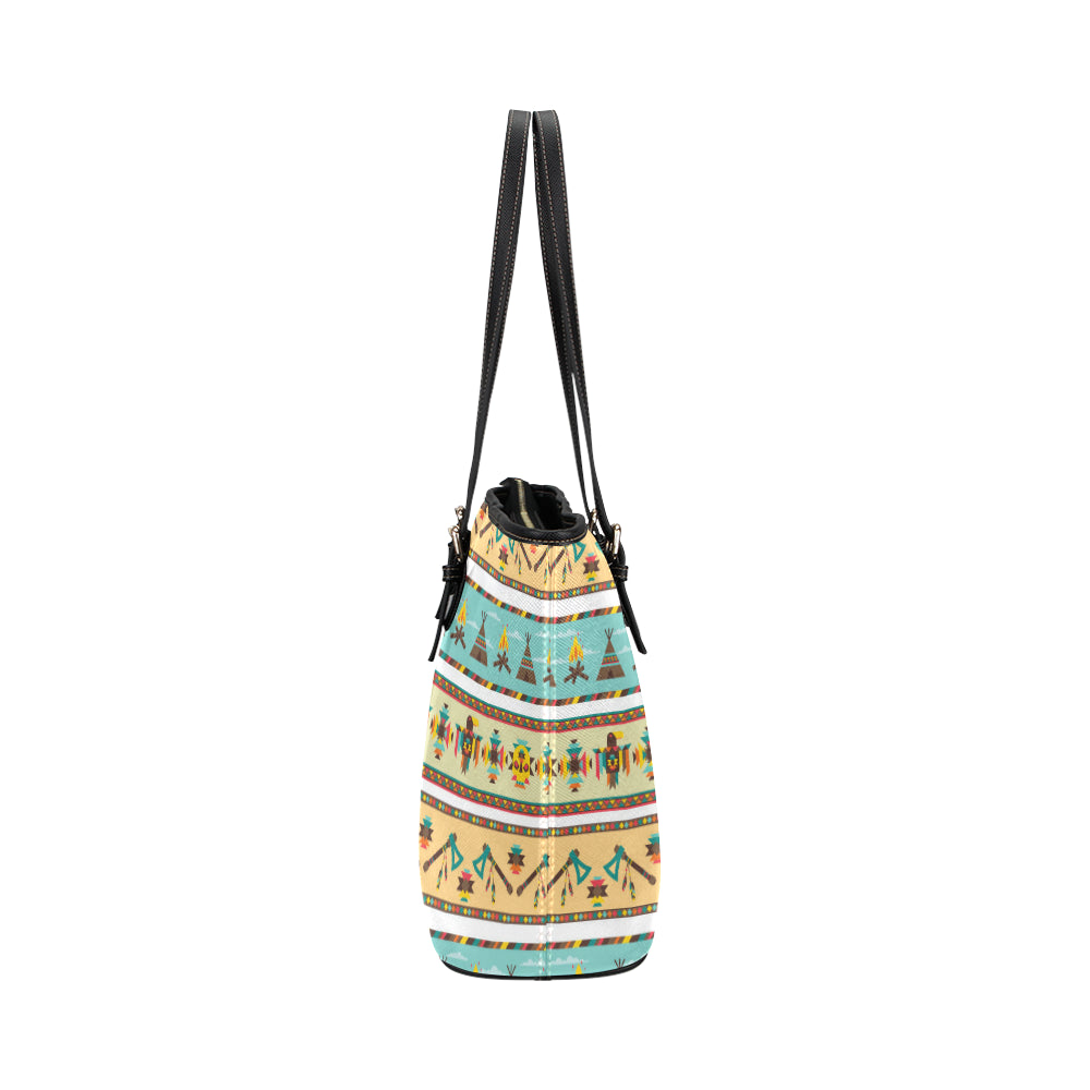 American indian Life Pattern Leather Tote Bag