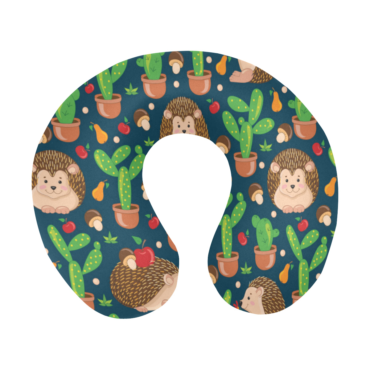 Hedgehog Cactus Pattern Print Design 04 U-Shaped Travel Neck Pillow