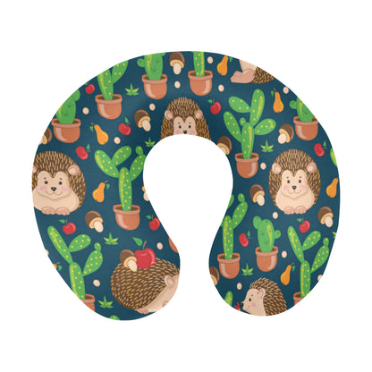 Hedgehog Cactus Pattern Print Design 04 U-Shaped Travel Neck Pillow