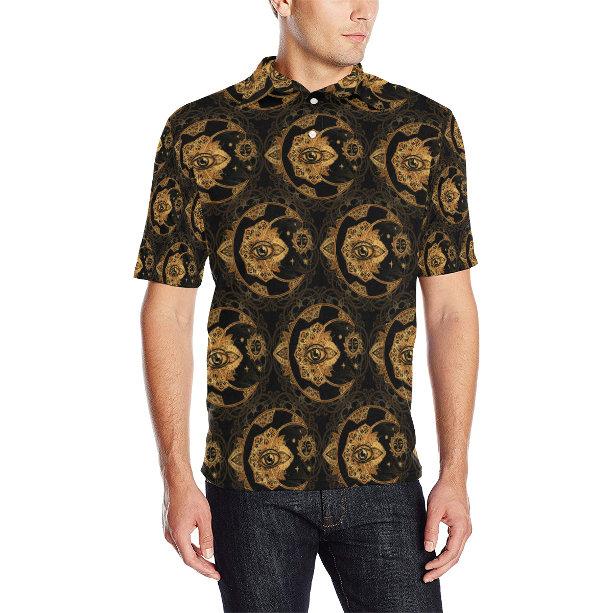 Sun Moon mandala Third eye Men Polo Shirt