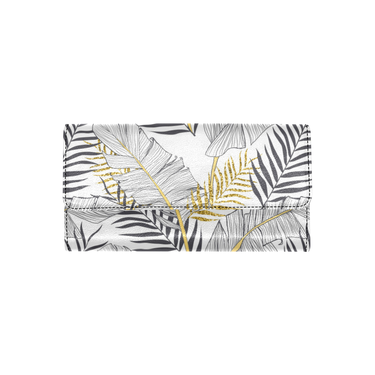 Gold Glitter Tropical Palm Leaves Women's Trifold Wallet