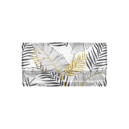 Gold Glitter Tropical Palm Leaves Women's Trifold Wallet
