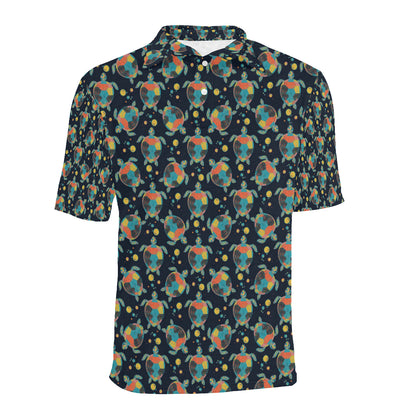Sea Turtle Colorful with bubble Print Men Polo Shirt