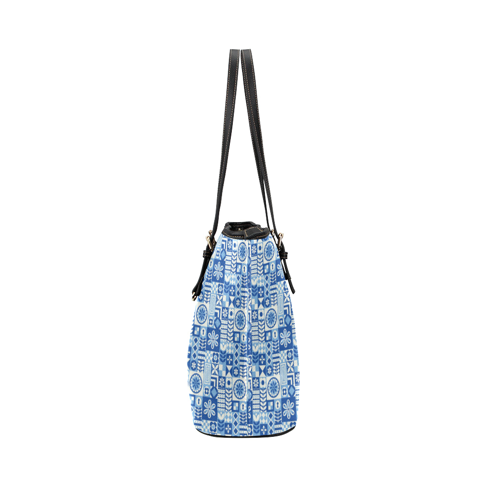 Swedish Print Pattern Leather Tote Bag