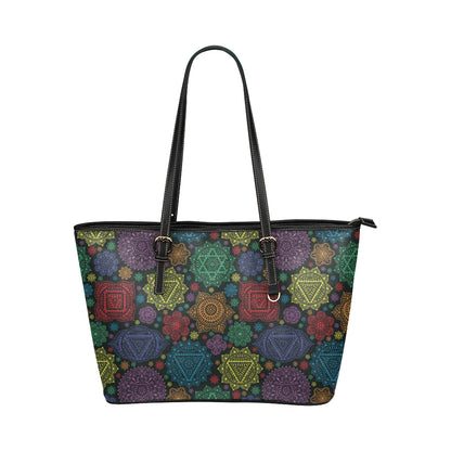 Chakra Mandala Print Pattern Leather Tote Bag
