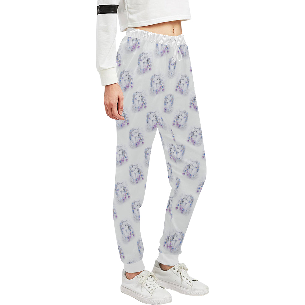 Wolf with Flower Print Design Unisex Sweatpants