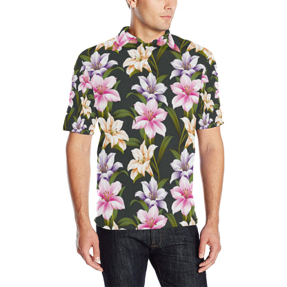 Lily Pattern Print Design LY01 Men Polo Shirt