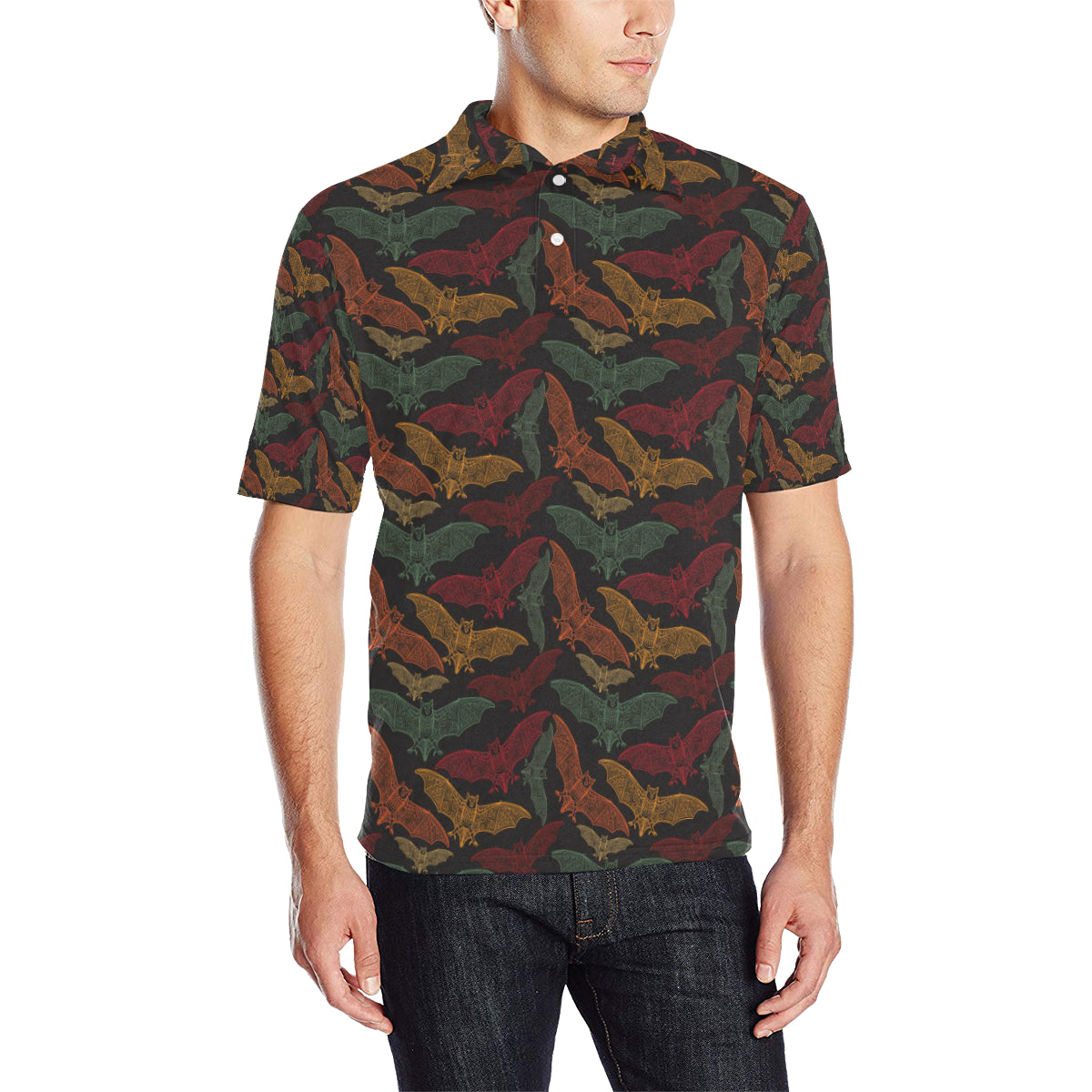 Bat Tribal Pattern Print Design 03 Men Polo Shirt