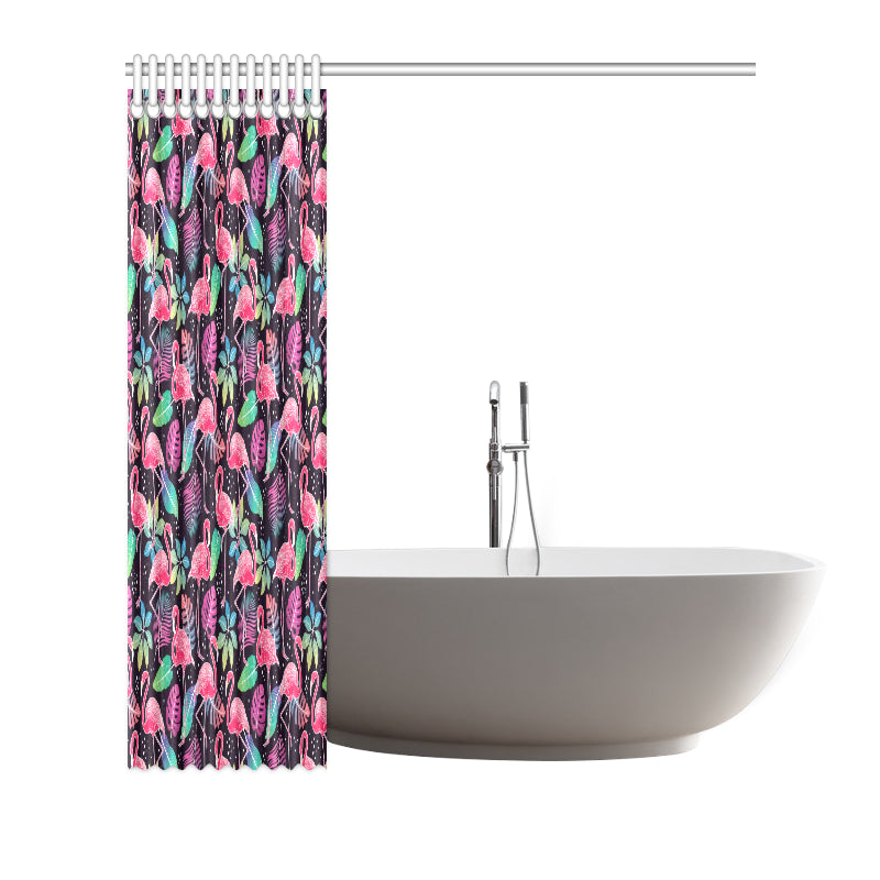 Flamingo Tropical leaves Neon Print Shower Curtain