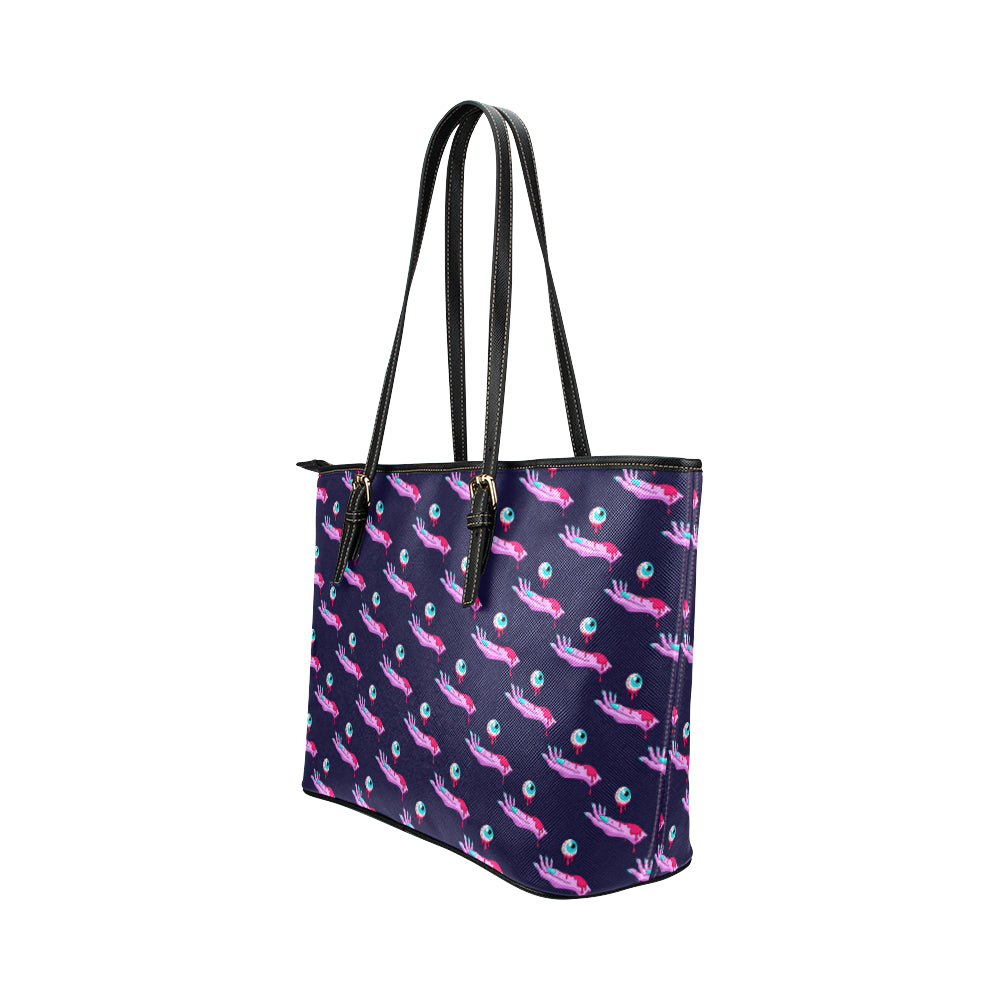 Zombie Pink Hand Design Pattern Print Leather Tote Bag