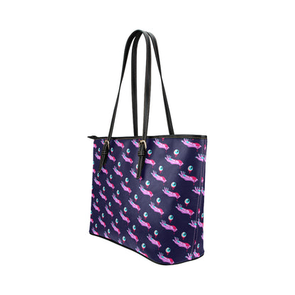 Zombie Pink Hand Design Pattern Print Leather Tote Bag