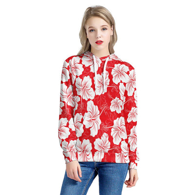 Flower Hawaiian Hibiscus Red Background Print Pullover Hoodie