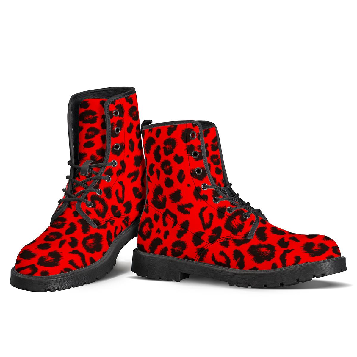 Leopard Red Skin Print Women Leather Boots