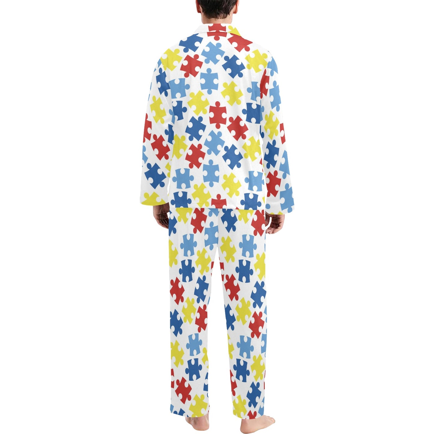 Autism Awareness Pattern Print Design 04 Men's Long Pajama Set
