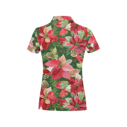Poinsettia Pattern Print Design POT02 Women's Polo Shirt