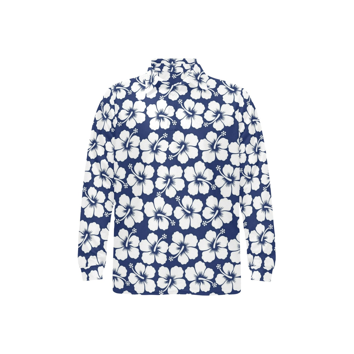 Hibiscus Pattern Print Design HB013 Long Sleeve Polo Shirt For Men's