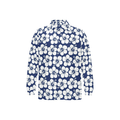 Hibiscus Pattern Print Design HB013 Long Sleeve Polo Shirt For Men's