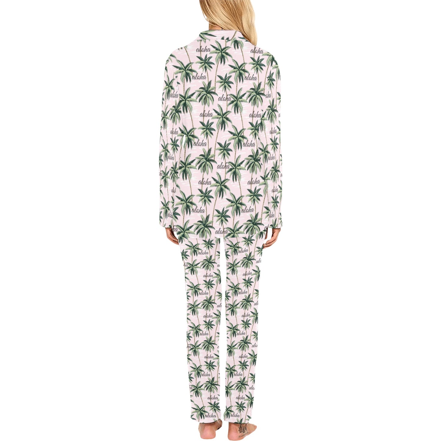Aloha Beach Pattern Design Themed Print Women's Long Pajama Set