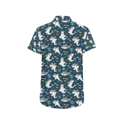Shark Print Design LKS307 Men Short Sleeve Button Up Shirt