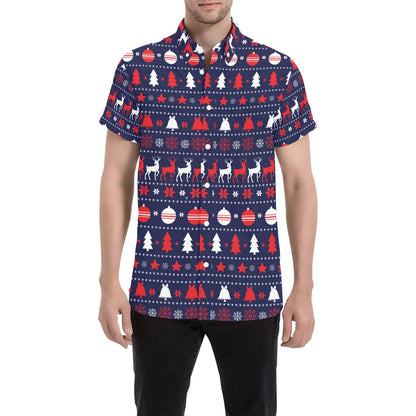 Reindeer Print Design LKS404 Men Short Sleeve Button Up Shirt