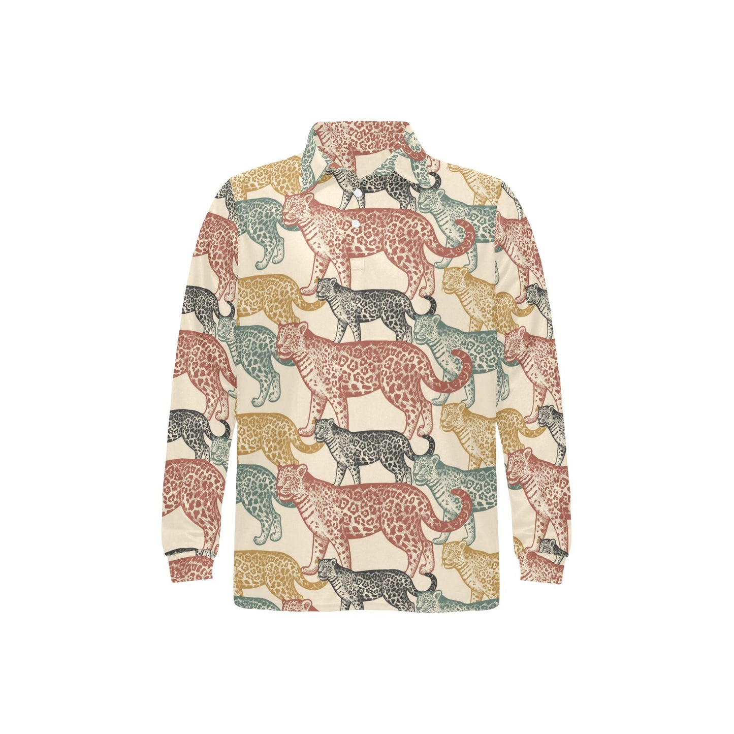 Jaguar Pattern Print Design 01 Long Sleeve Polo Shirt For Men's