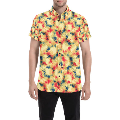 Tie Dye Print Design LKS302 Men Short Sleeve Button Up Shirt