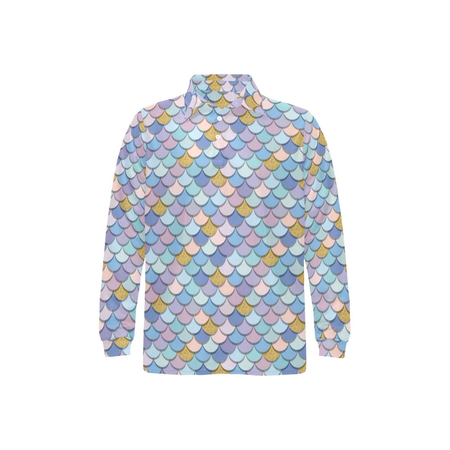 Mermaid Scales Pattern Print Design 05 Long Sleeve Polo Shirt For Men's