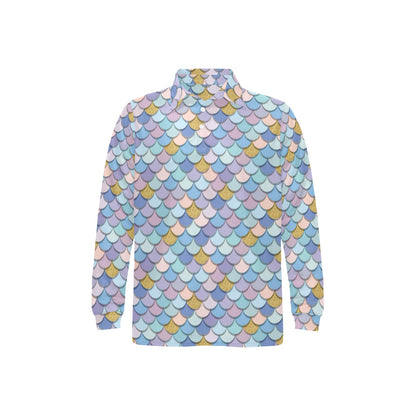 Mermaid Scales Pattern Print Design 05 Long Sleeve Polo Shirt For Men's