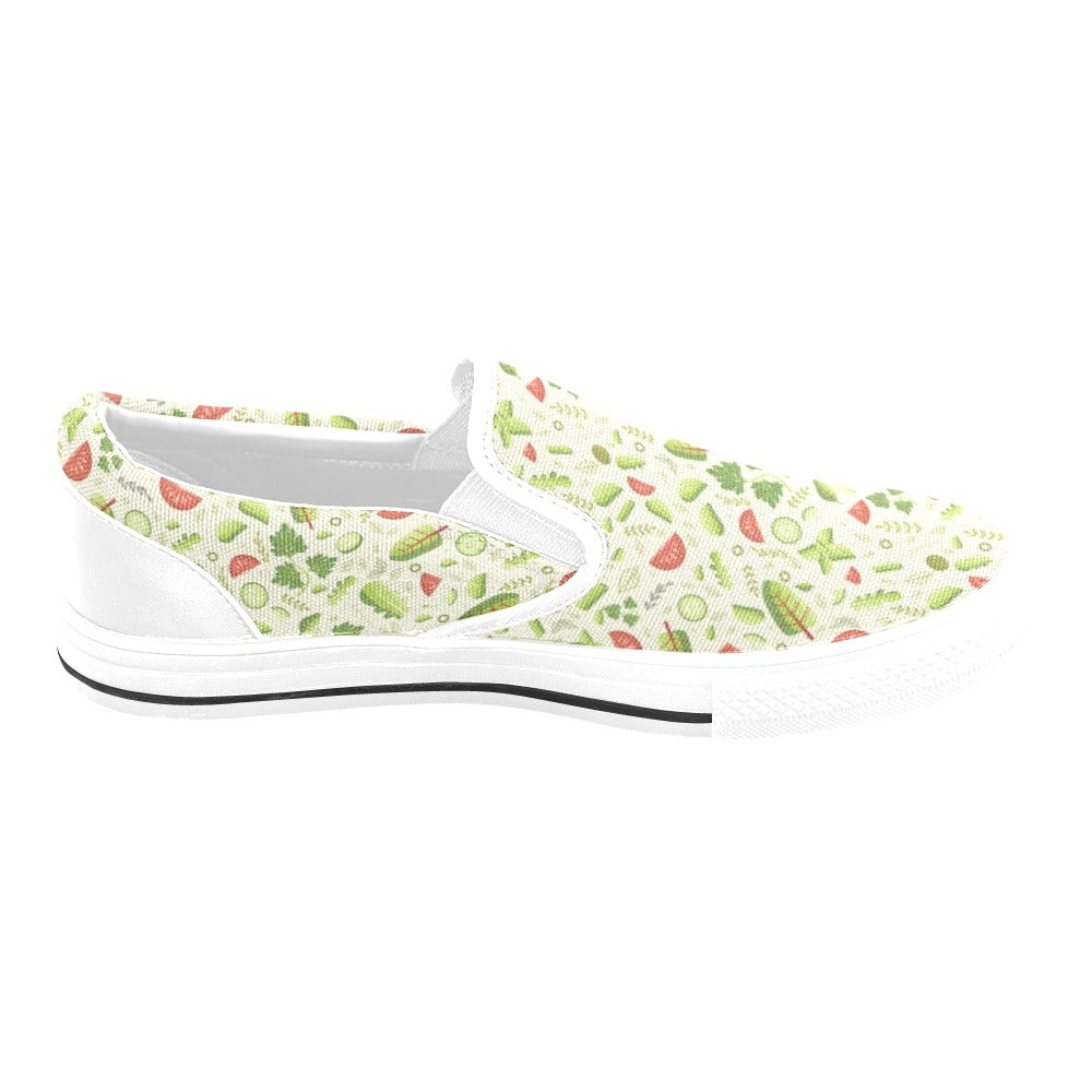 Salad Vegetable Print Design LKS302 White Slip Ons Canvas Women's Shoes