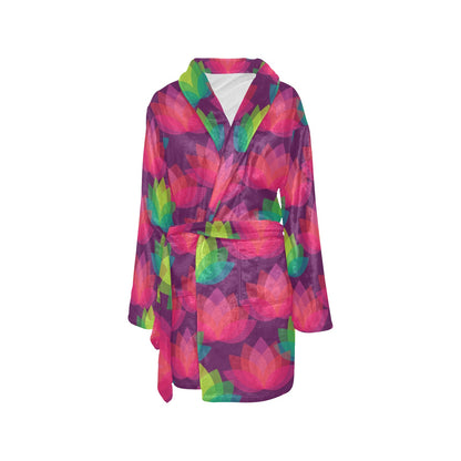 Lotus Pattern Print Design 02 Women's Fleece Robe