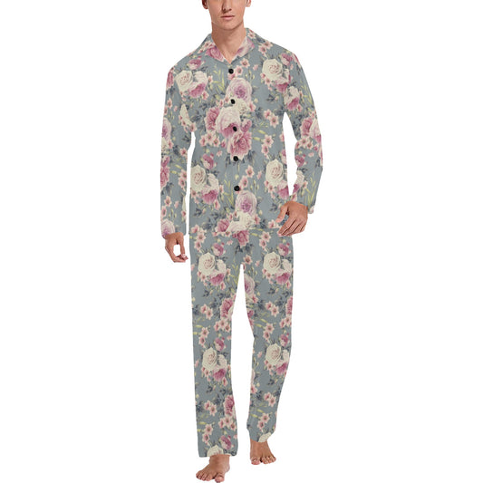 Peony Pattern Print Design PE05 Men's Long Pajama Set