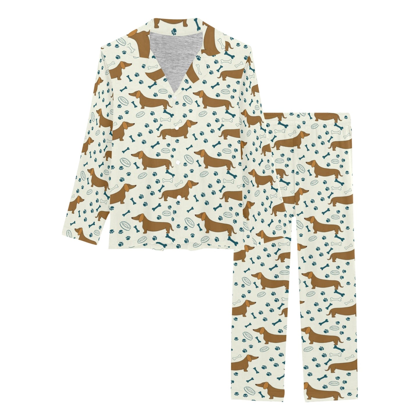 Dachshund Pattern Print Design 01 Women's Long Pajama Set