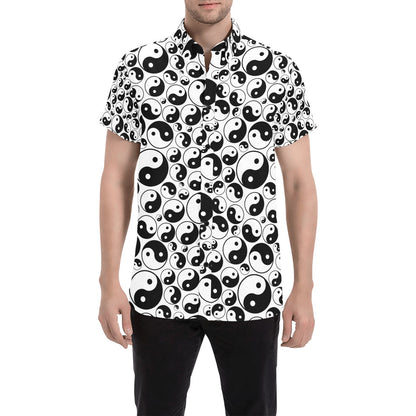 Yin Yang Print Design LKS302 Men Short Sleeve Button Up Shirt